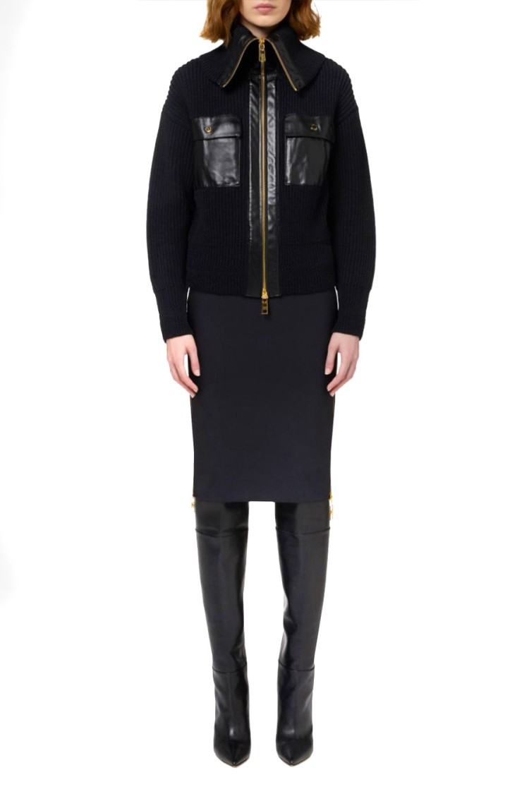 Elisabetta Franchi Knee-length Black Skirt With Gold Zipper Accents In Black