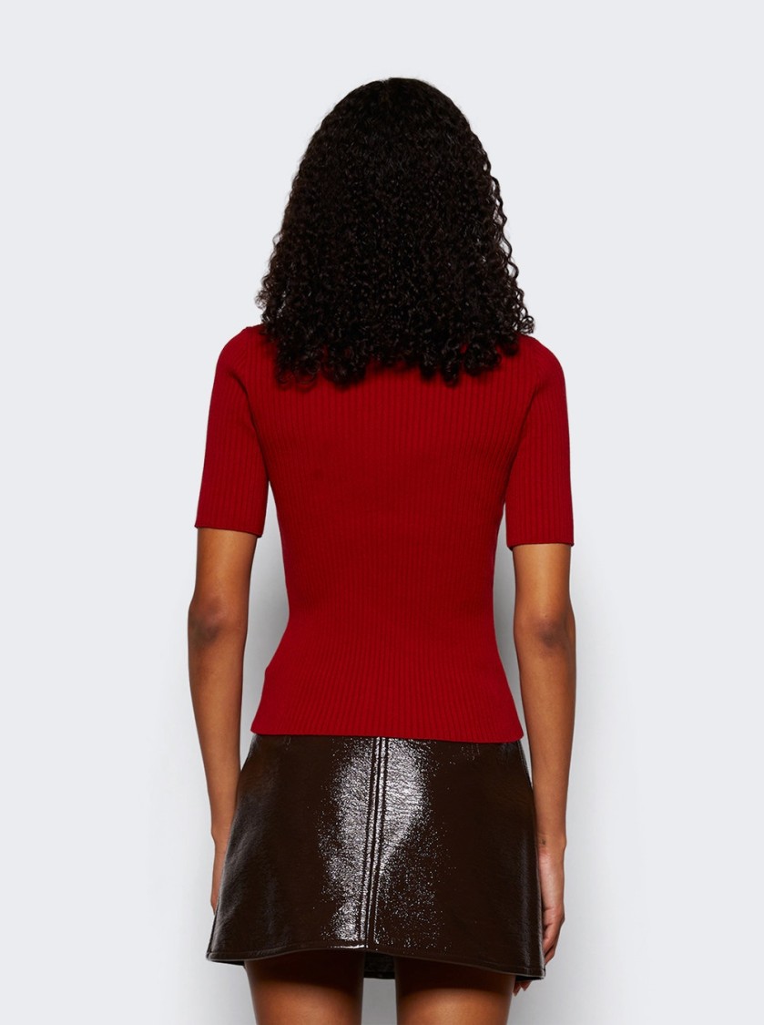 Courrèges Shoulder Snaps Rib Knit Cropped Sweater Top