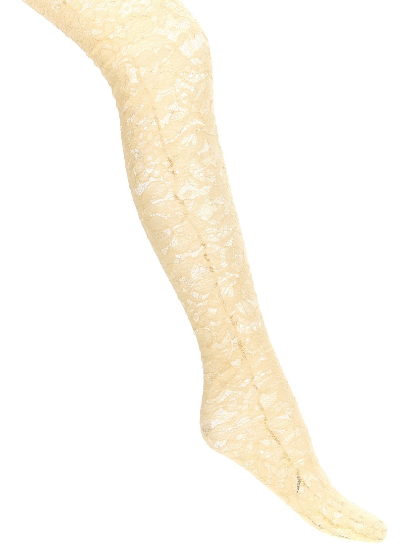 Valentino Lace Trimmed Floral Sheer Tights In Nude