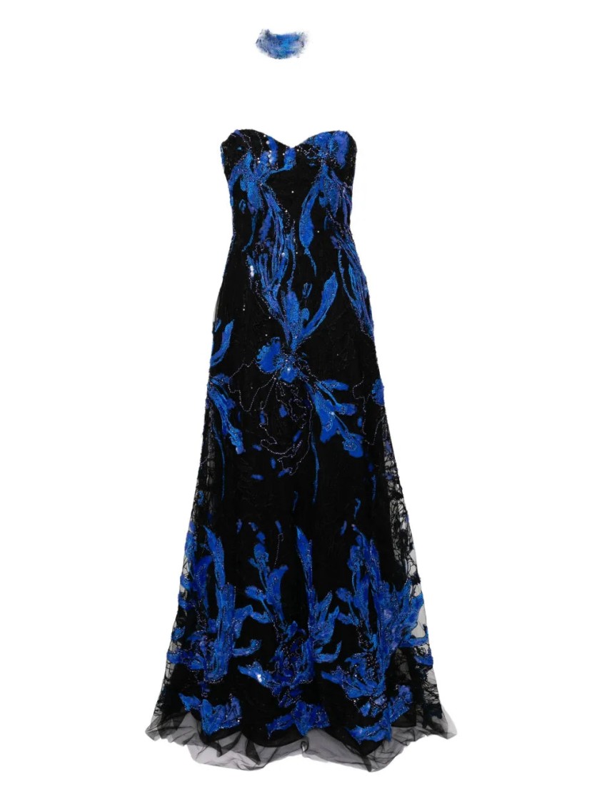 Saiid Kobeisy Embroidered Strapless Dress In Blue