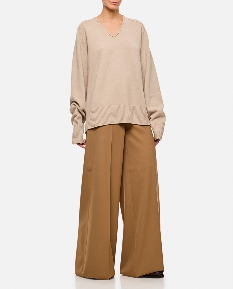 Max Mara Ninfa Gabardine Wool Pants In Brown