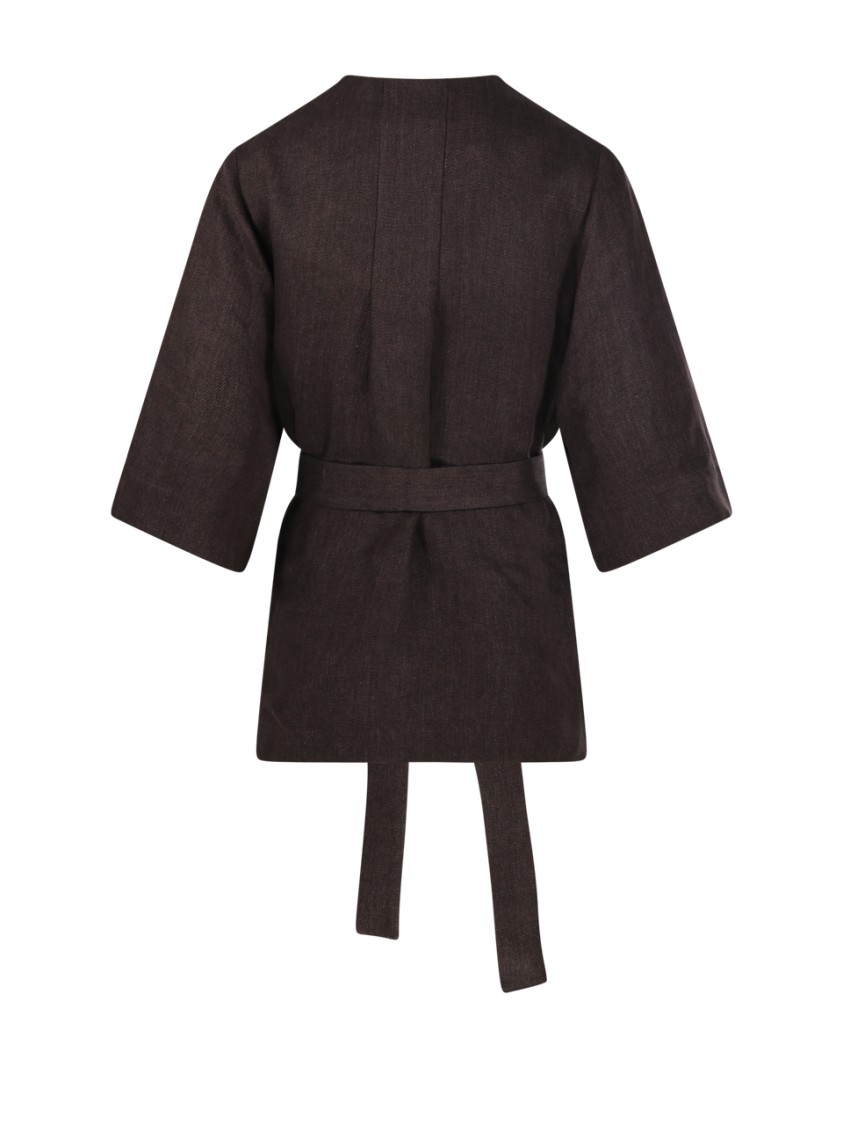 P.a.r.o.s.h Parosh Relaxed Fit Linen Blouse With V-neckline In Brown