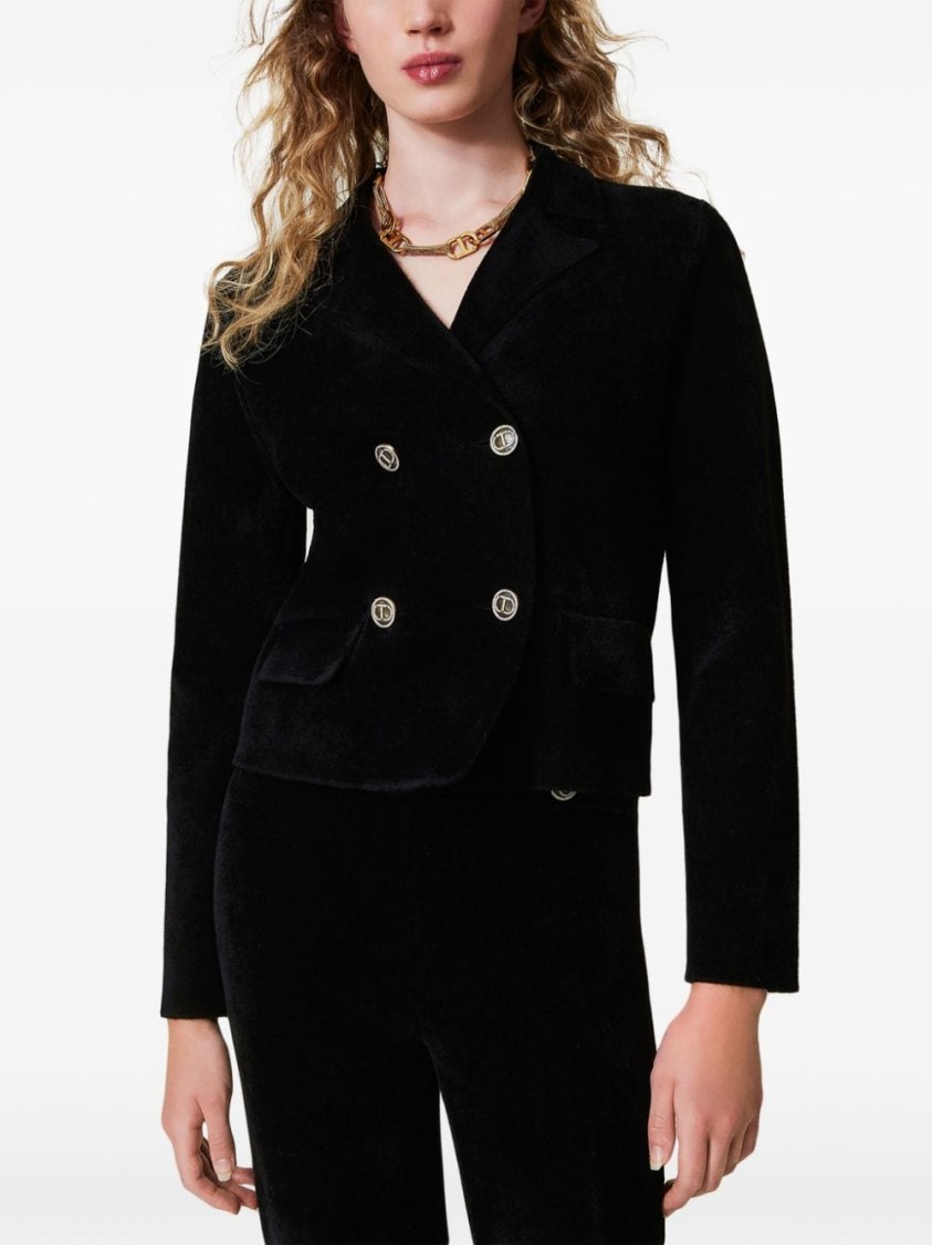 Shop Twinset Twin-set Tailored Black Jacket With Double-breasted Design