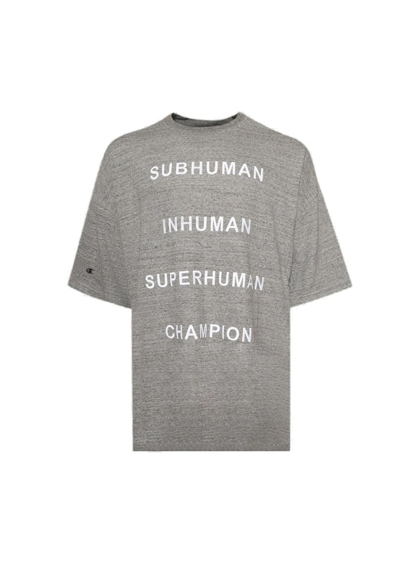 Rick Owens Dropped Shoulder Crewneck T-shirt With Embroidered Detailing In Gray