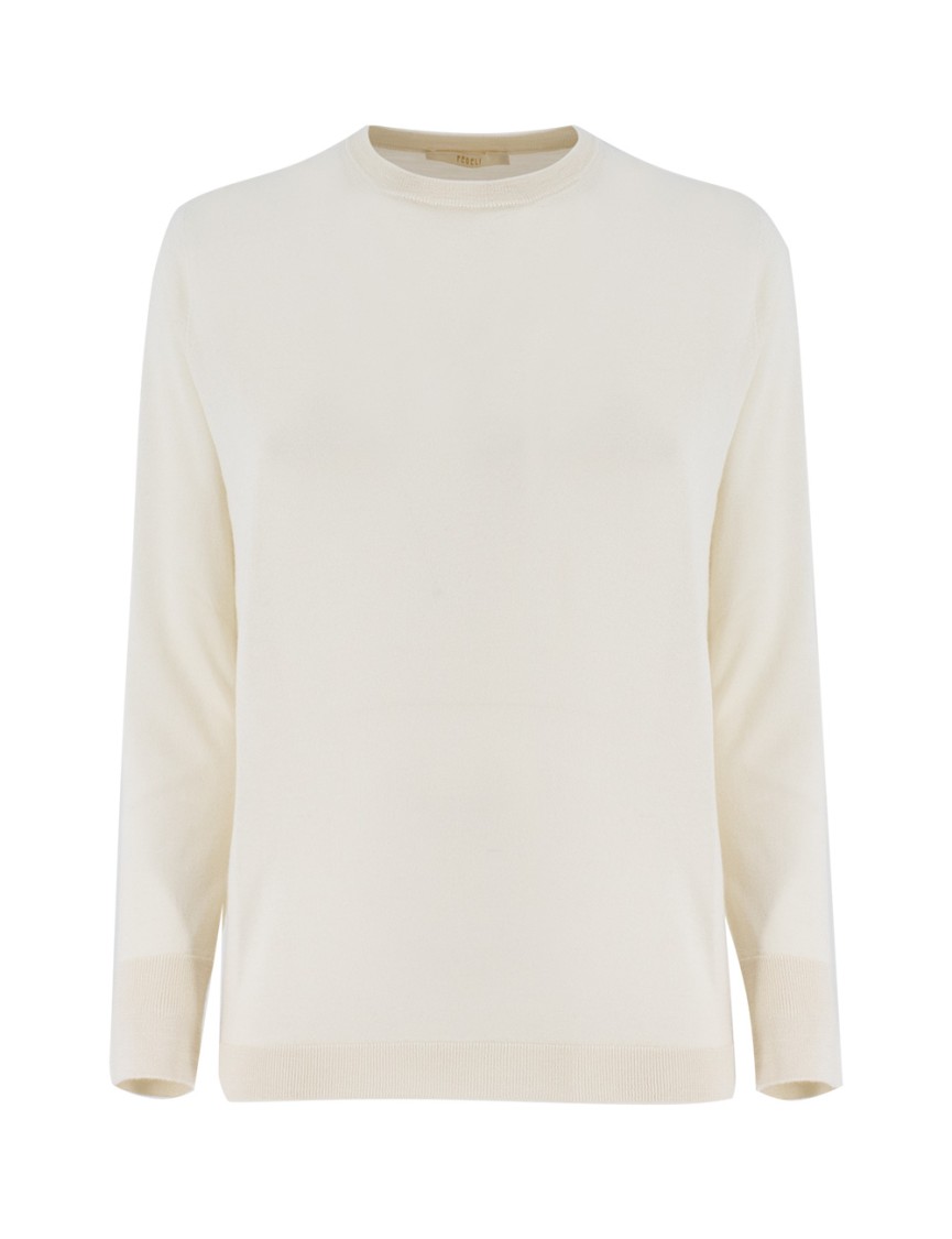 Fedeli Cashmere-silk Blend Crewneck Sweater With Ribbed Edges In Neutral