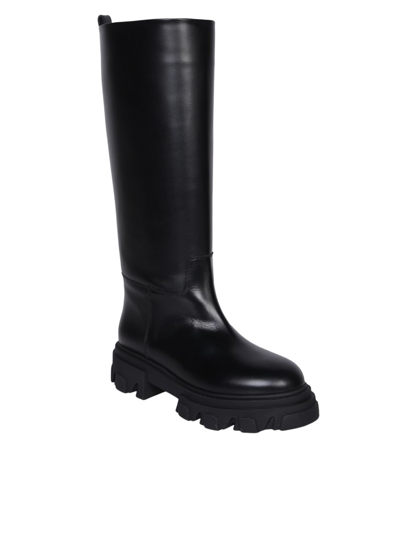Gia Borghini Green Leather Ankle Boots With Chunky Sole In Black
