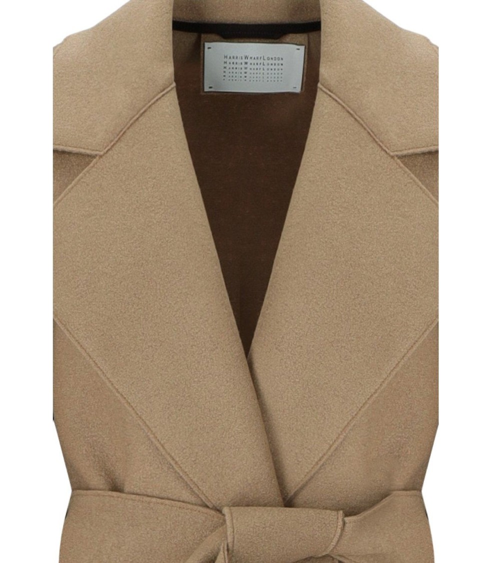 Harris Wharf London Camel Virgin Wool Coat With Belt And Wide Pockets In Brown