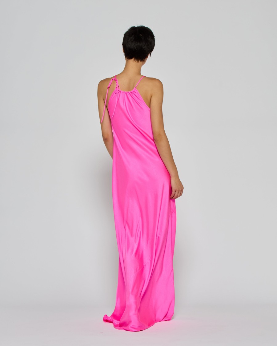 Serena Bute Gathered Neck Bias Dress With Adjustable Straps In Pink