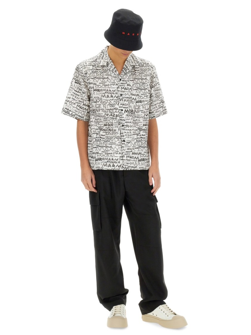 Marni Printed Collar Pocket Short Sleeve Shirt In Multicolor