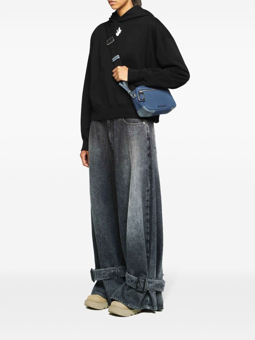 Jw Anderson J. W. Anderson Cropped Black Hoodie With Subtle Branding And Relaxed Fit In Black