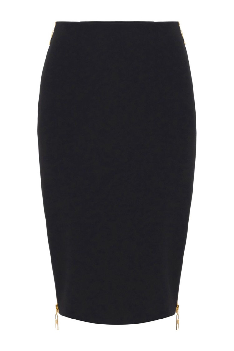 Elisabetta Franchi Knee-length Black Skirt With Gold Zipper Accents In Black