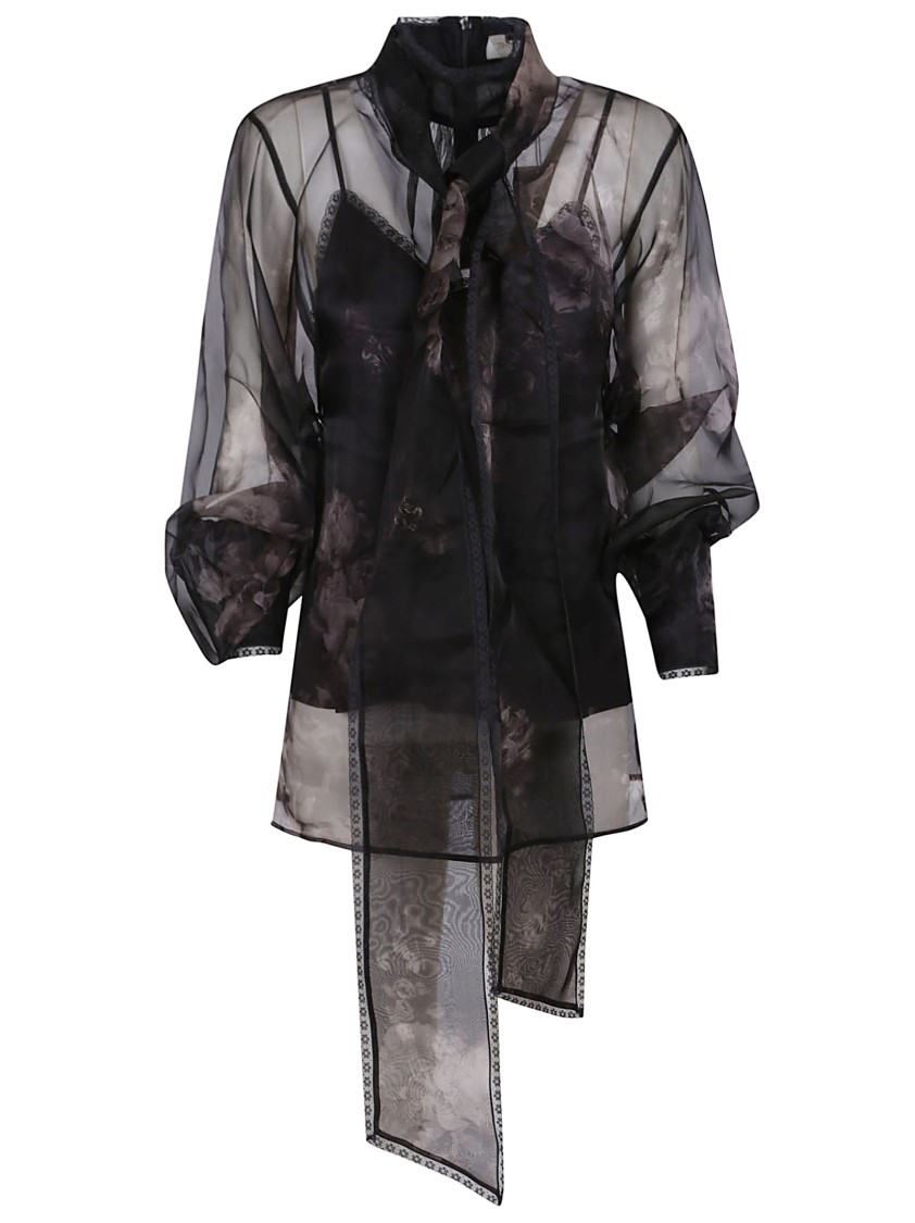 Zimmermann Sheer Black Blouse With Puff Sleeves In Black