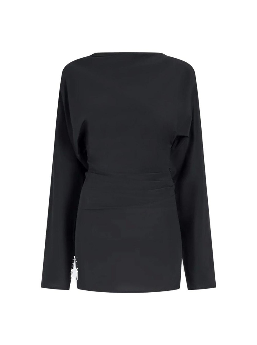 Proenza Schouler Draped Neckline Top With Pleated Waist And Side Zipper Closure In Black