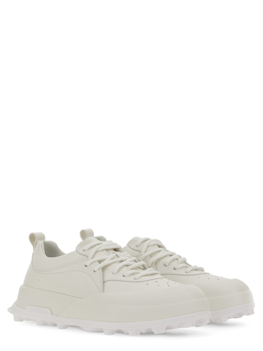 Jil Sander Orb White Low Top Sneakers With Cleated Sole In Leather In White