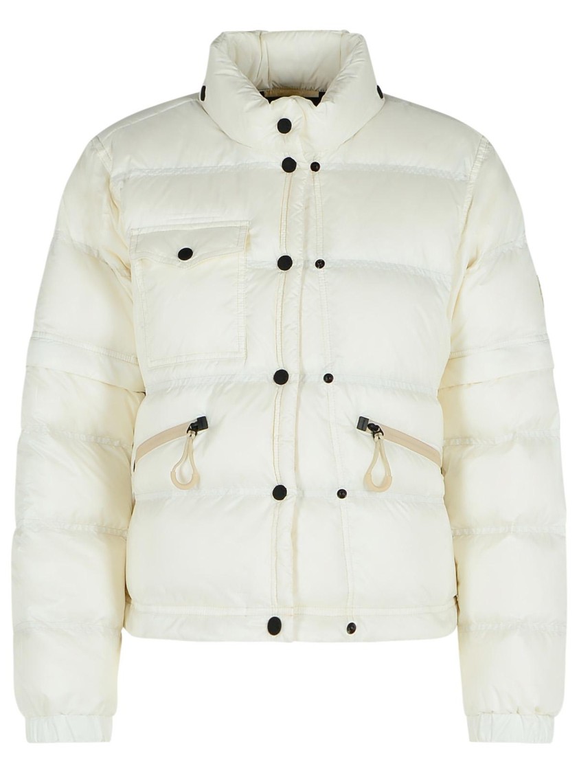 Moncler Grenoble 'mauduit' White Down Jacket With Logo Patch On The Sleeve In Tech Fabric Woman In White