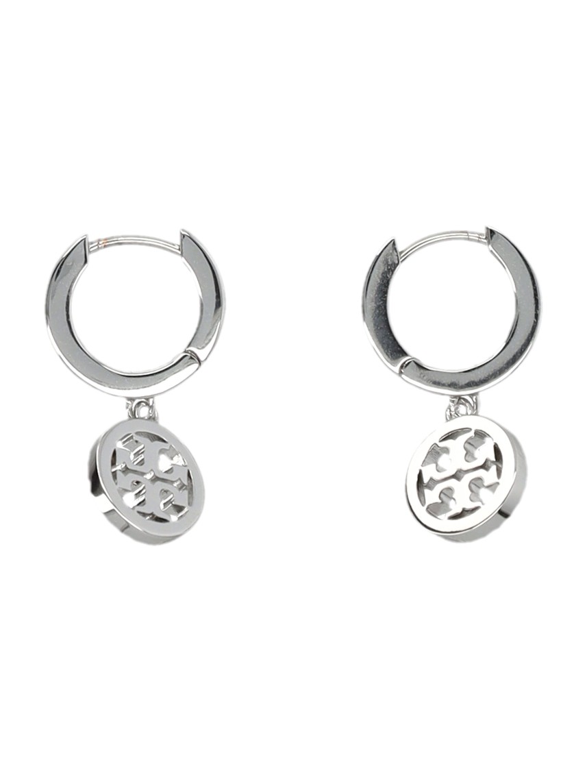 Tory Burch 'miller' Metallic Earings With Double T Logo Charm In Metallic