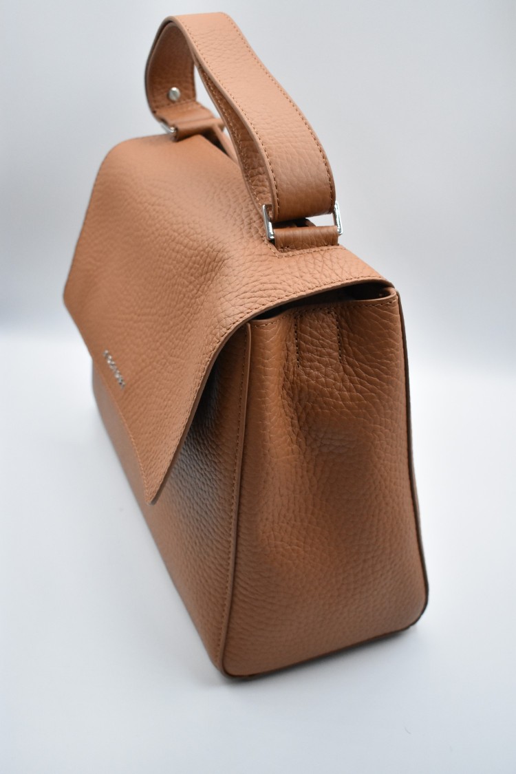 Orciani Brown Leather Handbag With Soft Structure In Brown