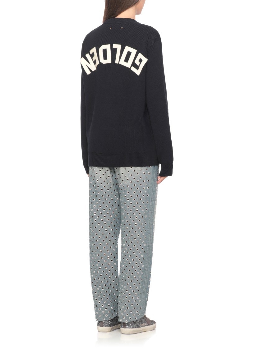 Golden Goose Black Merino Wool Sweater With Golden Applications For Women In Black