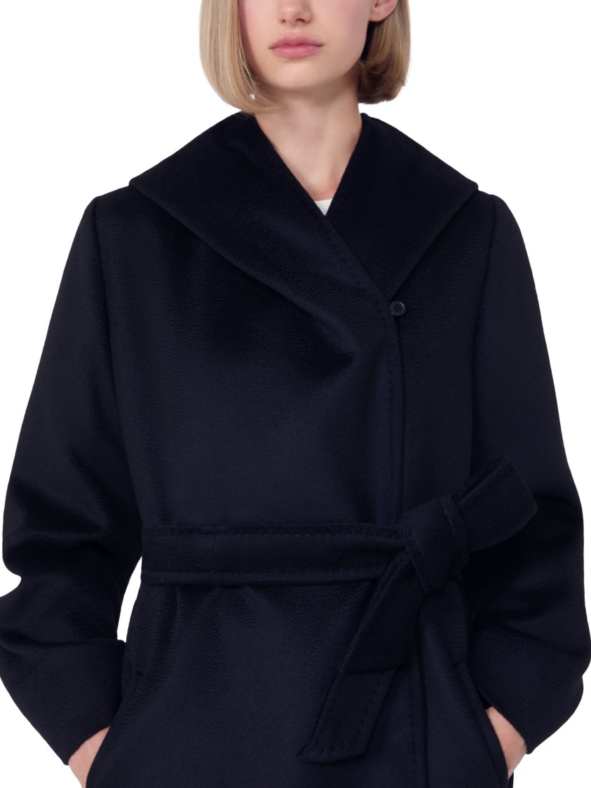 Max Mara Belted Mid-length Blue Coat In Black