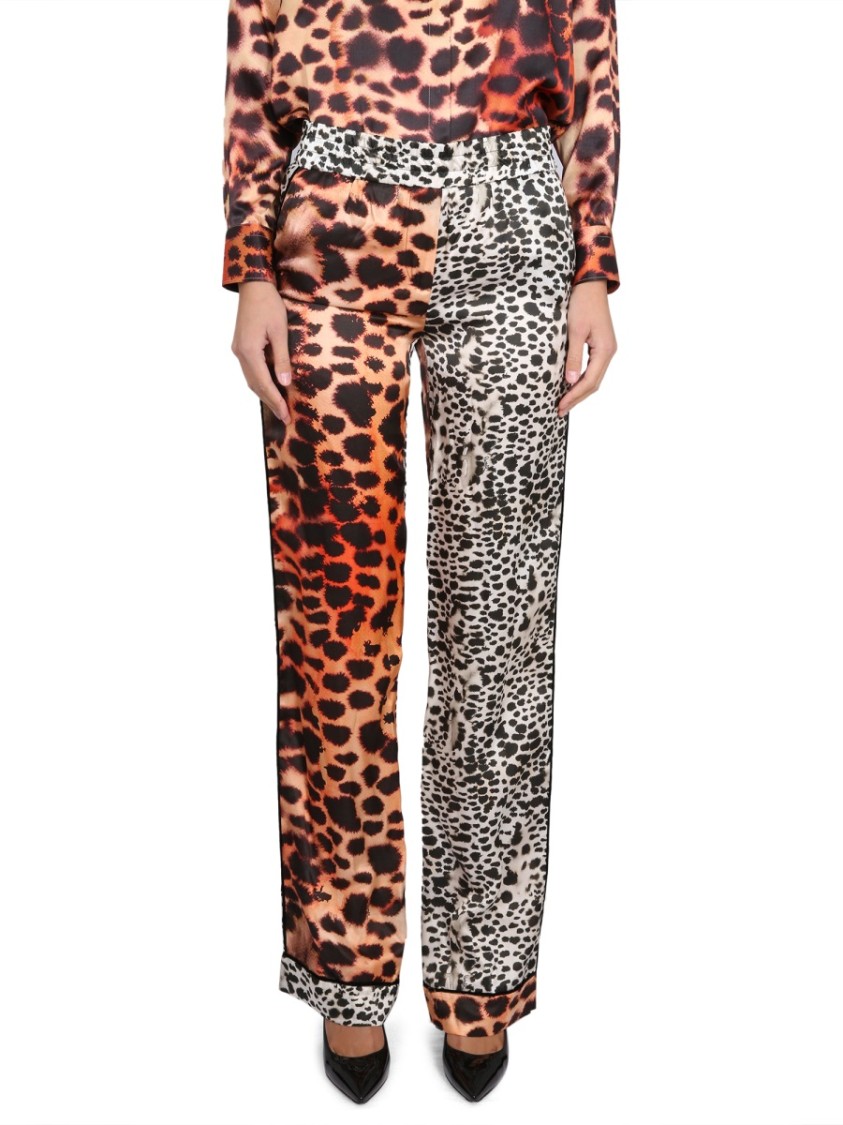 Roberto Cavalli Leopard Print Panelled Trousers In Burgundy