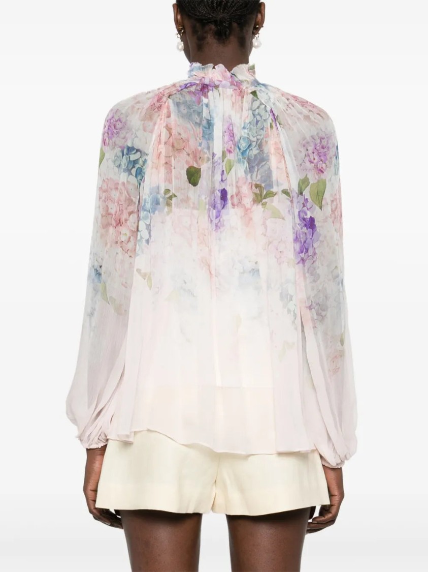 Zimmermann Multicolour Floral Top With High Neckline And Tie Detail