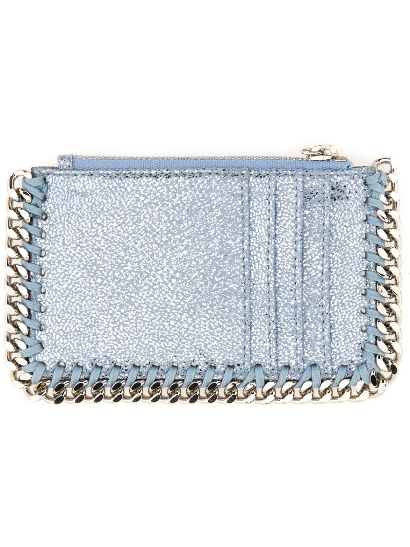 Stella Mccartney Chain Trimmed Metallic Card Holder In Blue