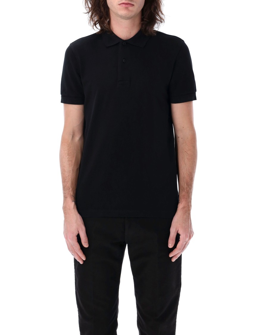 Tom Ford Black Short-sleeves Polo In Cotton Piquet Jersey Man In Black