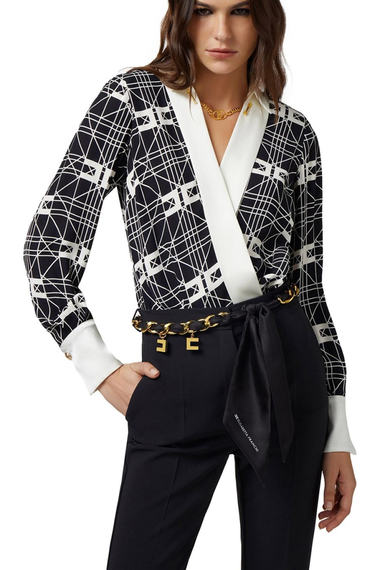 Elisabetta Franchi Silk Shirt With Wrap Design And Elastane