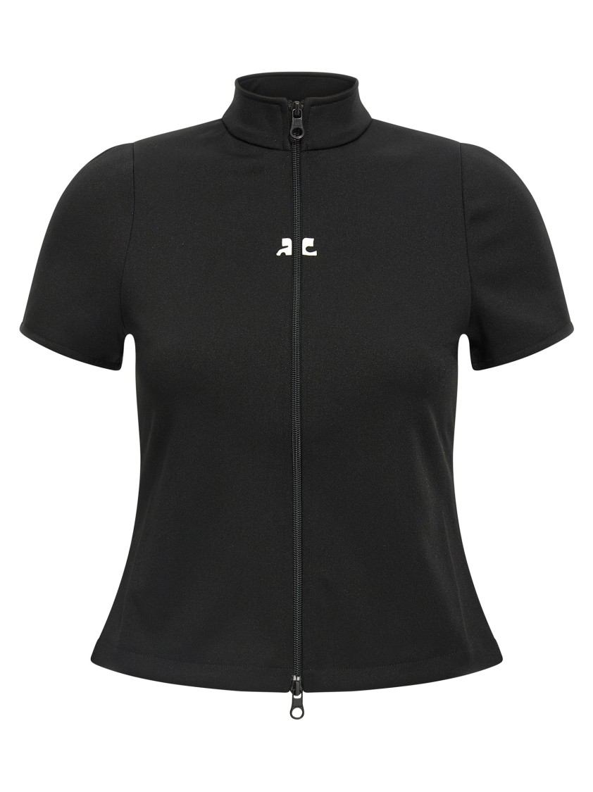 Courrèges Zip-up Short-sleeve Top In Black