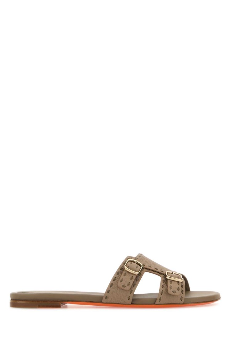 Santoni Didi Double Strap Flat Sole Slippers In Brown