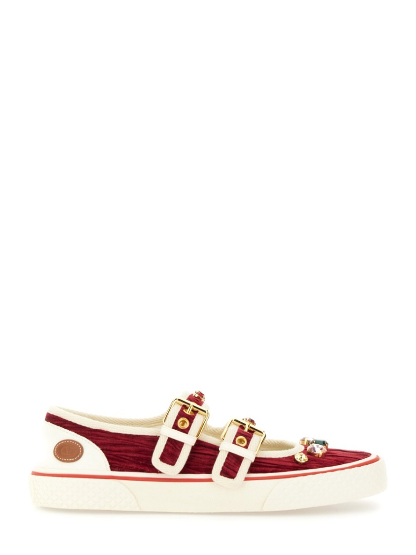 Valentino Garavani Velvet "dollyboard" Ballerina Sneaker In Neutral
