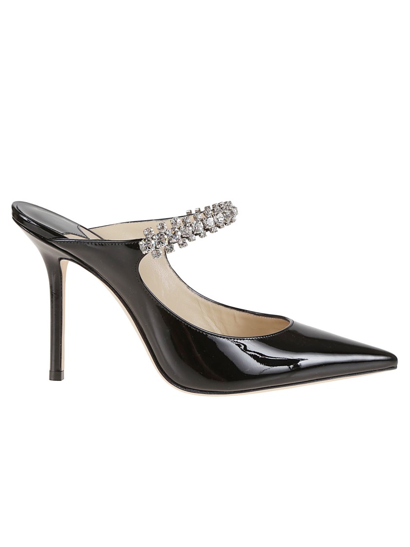 Jimmy Choo Bing 100 Crystal-embellished Patent-leather Mules In Black