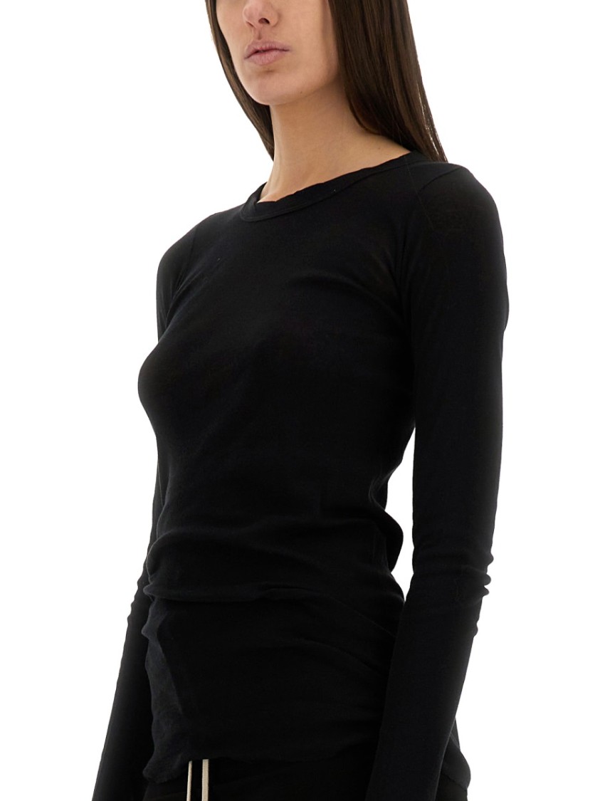 Rick Owens Fitted Stretch Sheer Long Sleeve Top In Black