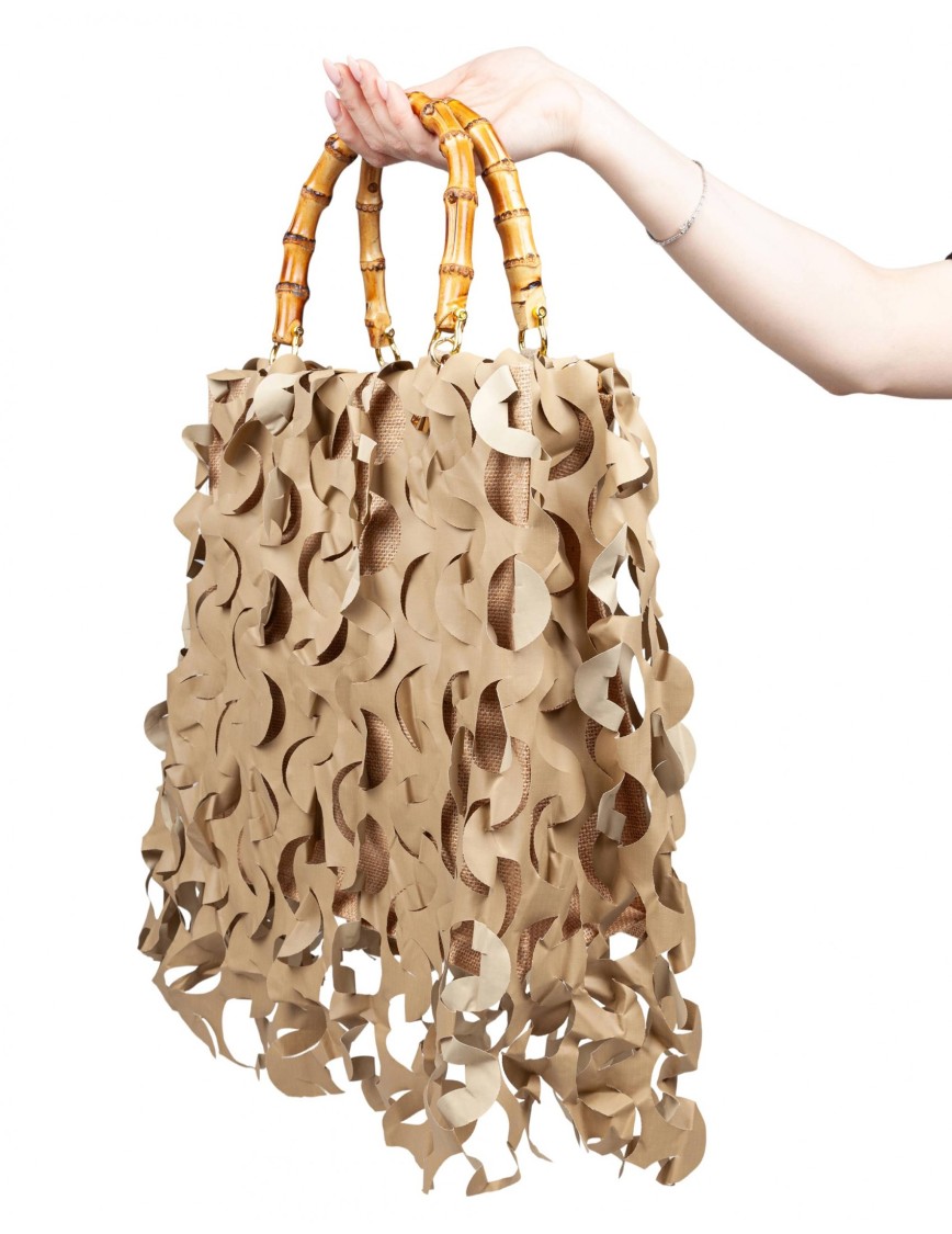 La Milanesa Layered Wavy Cutout Medium Ecru Tote Bag In Nude