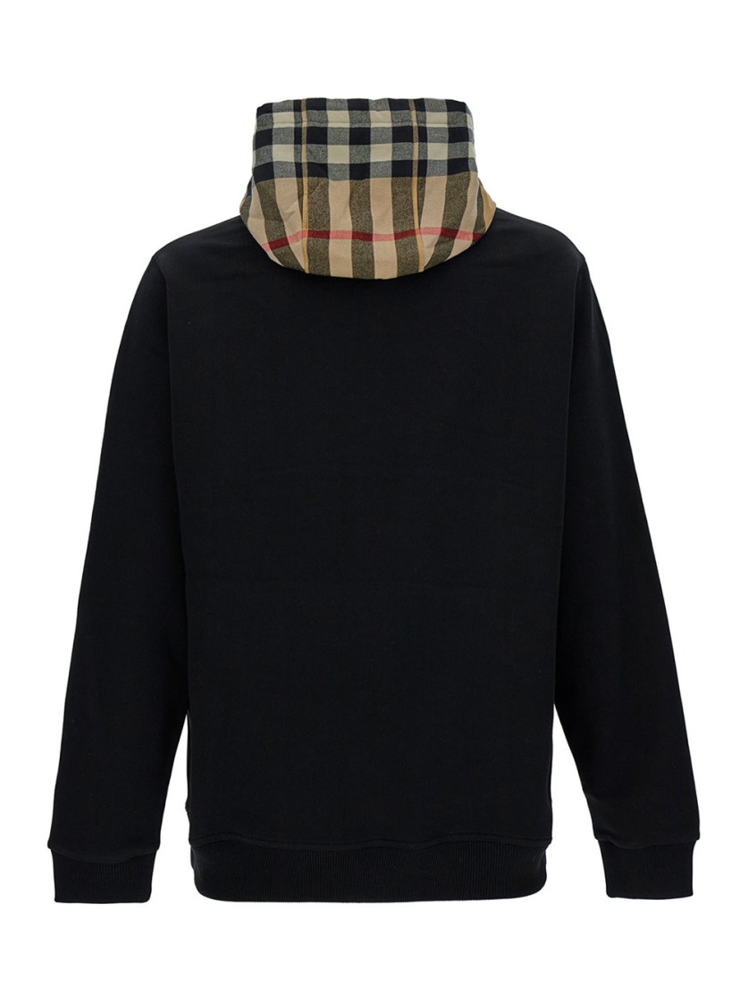 Shop Burberry Black Sweatshirt With Vintage Check Printed Hood