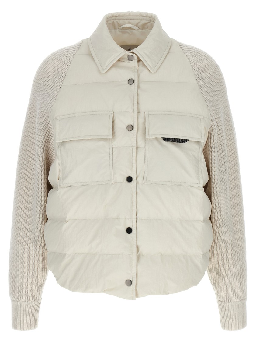Brunello Cucinelli Two-material 'shiny Flap Detail' Down Jacket