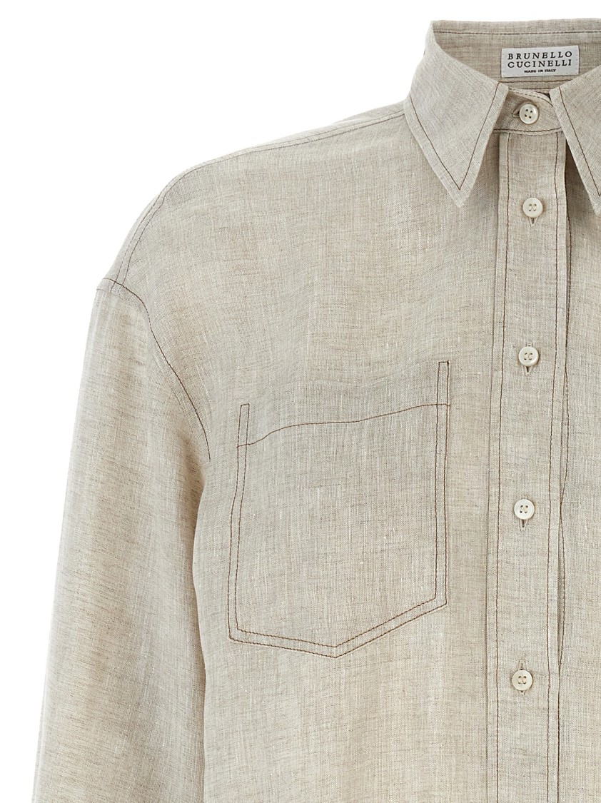 Brunello Cucinelli Relaxed-fit Linen Shirt With Contrast Stitching