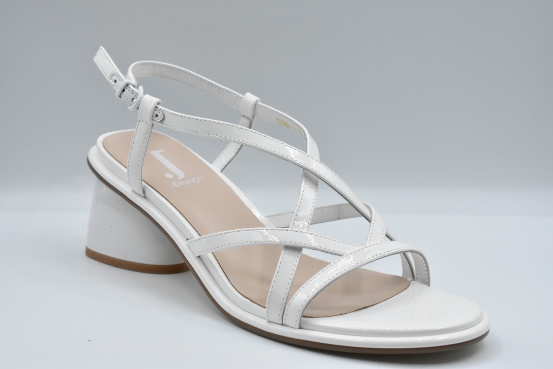 Jeannot Crisscross Strapped White Sandals With Block Heel In Gray
