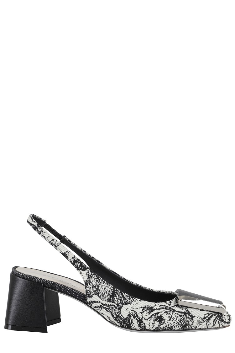 Shop Roberto Festa Slingback Juin With Sculptural Heel And Jacquard Detailing In Grey