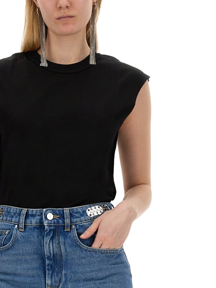Shop Rabanne Black Cotton T-shirt With Structured Sleeves