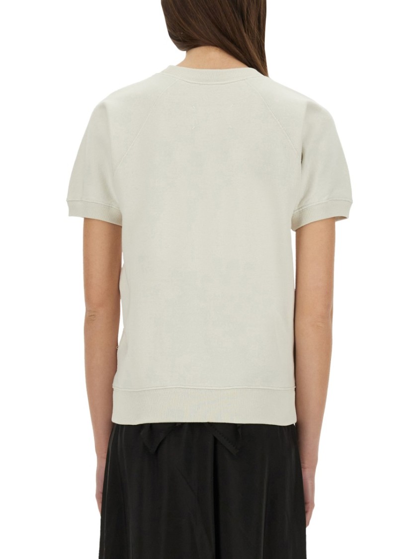 Maison Margiela Short-sleeved Sweatshirt With Textured Logo In Gray