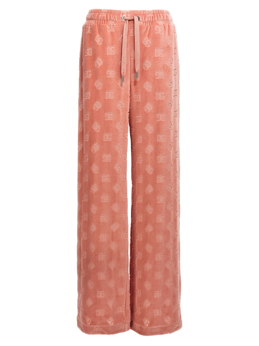 Dolce & Gabbana Chenille Joggers With All-over Dg Logo Jacquard In Pink