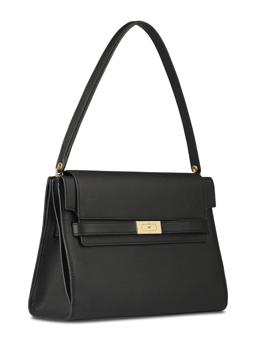 Tory Burch Structured Leather Shoulder Bag With Gold-tone Clasp In Black