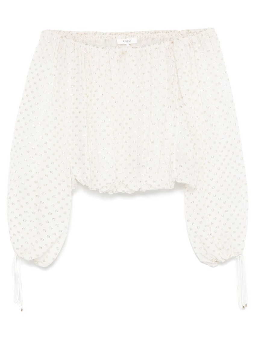 CHLOÉ CHLOÉ OFF-THE-SHOULDER SILK BLOUSE WITH VOLUMINOUS SLEEVES
