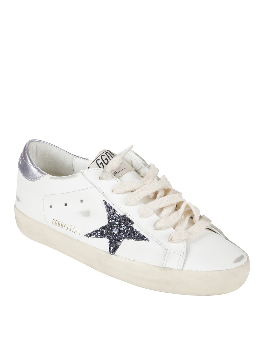 Golden Goose Super Star Leather Upper And Toe Glitter Star Laminated Heel In White