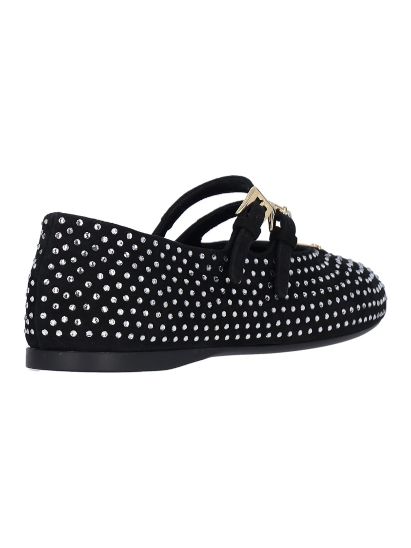 Prada Dotted Round Toe Ballerina Flats In Black