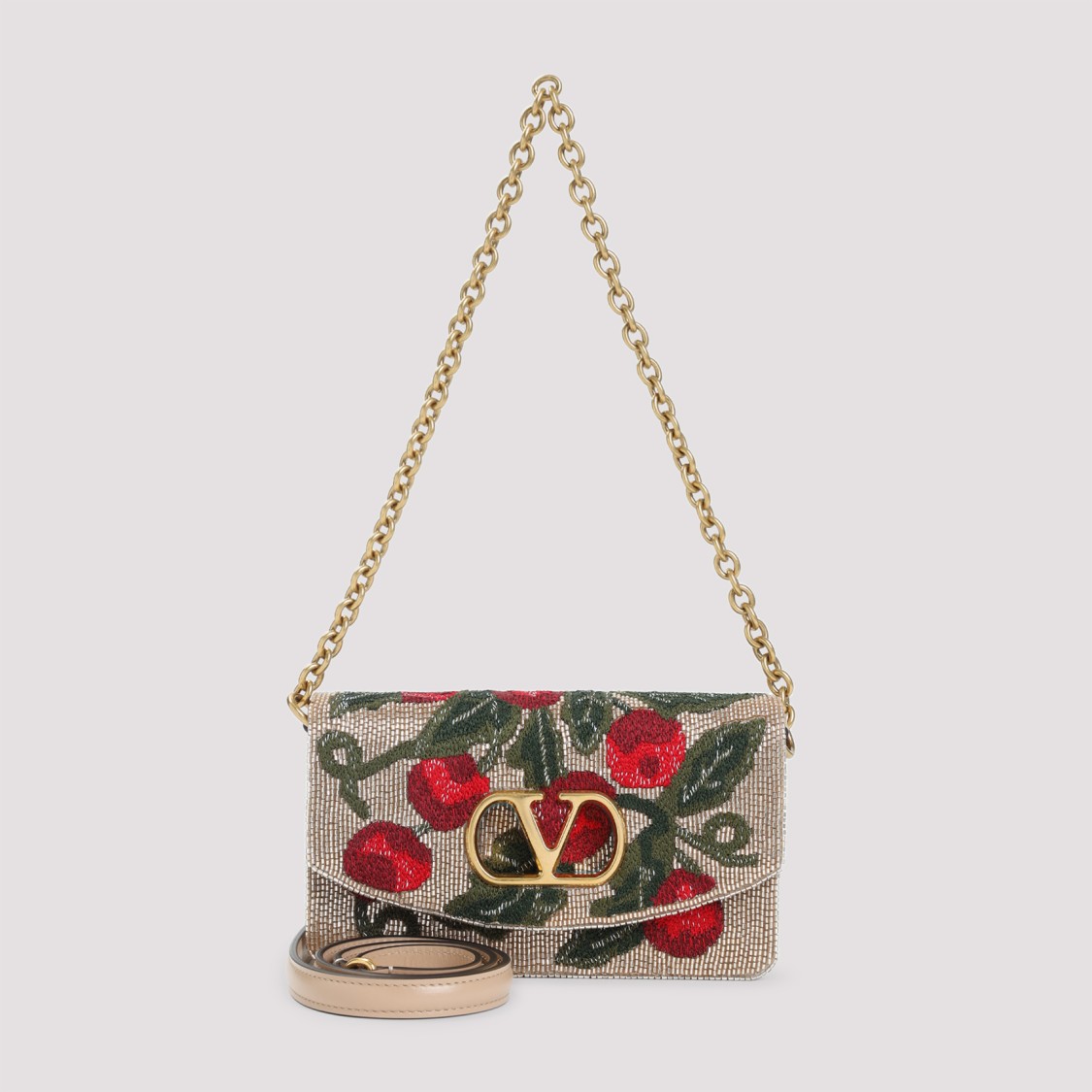 Valentino Garavani Multicolor Leather Clutch With Beadwork And Vlogo In Multi