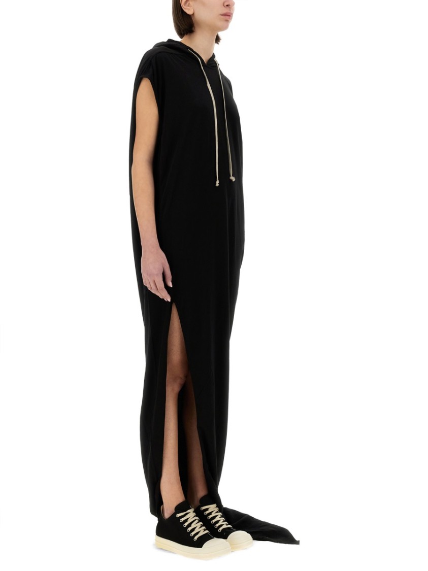 Rick Owens Drkshdw Drkshdw By Rick Owens Hooded Black Maxi Dress With Side Slits In Black