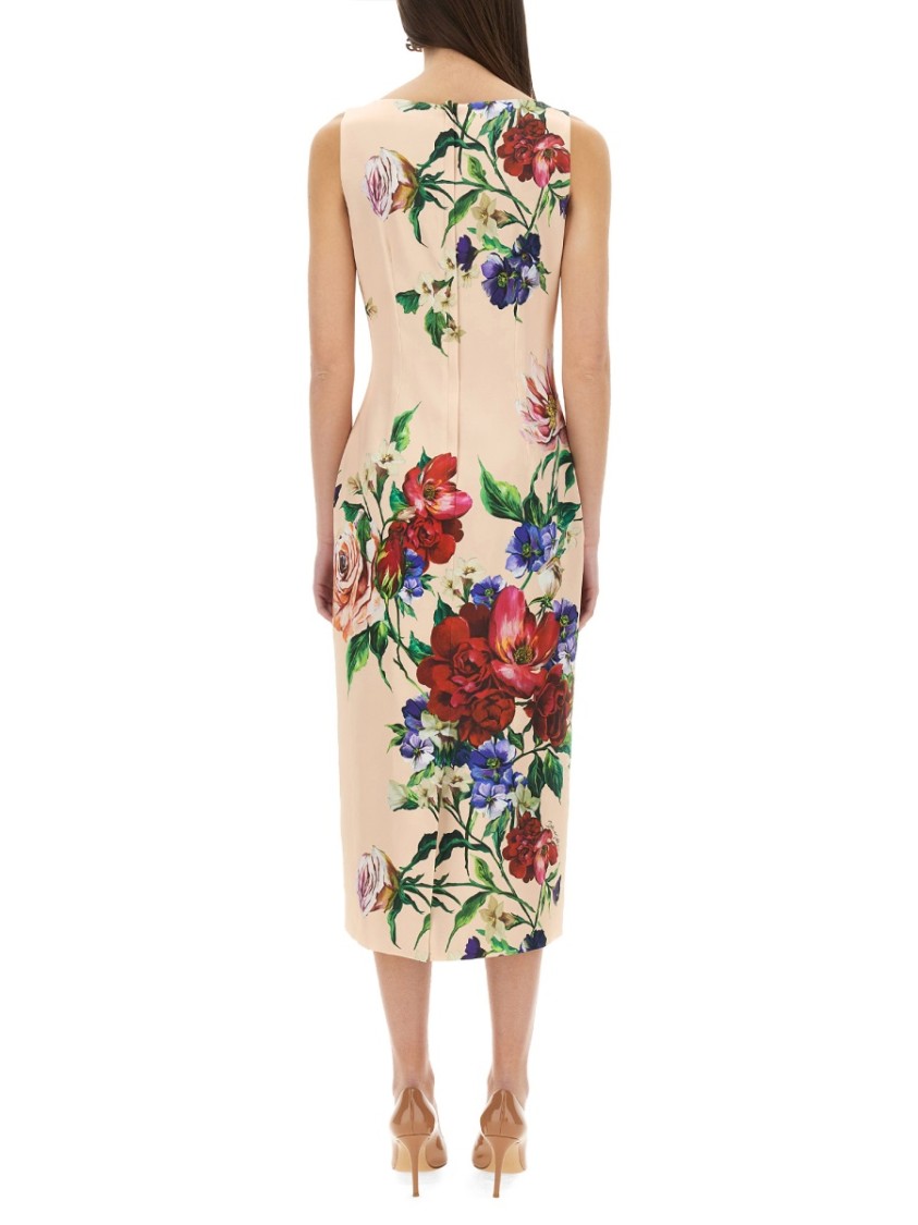 Dolce & Gabbana Satin Calf-length Sheath Dress With Floral Print