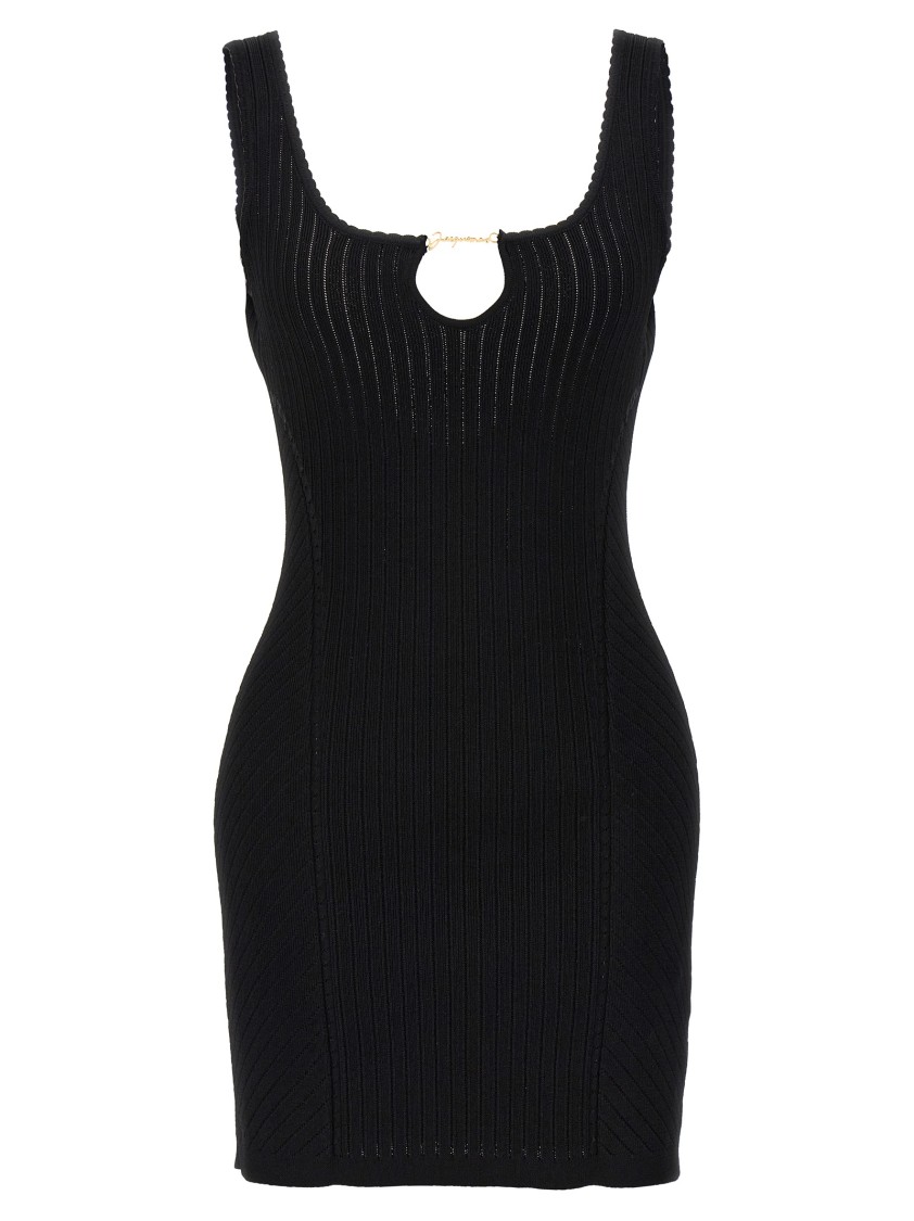 Jacquemus La Mini Robe Sierra Knitted Mini Dress In Black